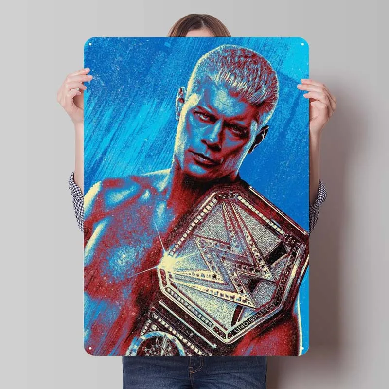 Cody Rhodes W-WWE Champ Metal Sign Sports Poster Gamer Room Decoration Man Retro Tinplate Sign Plaque for Wall Art Decoration