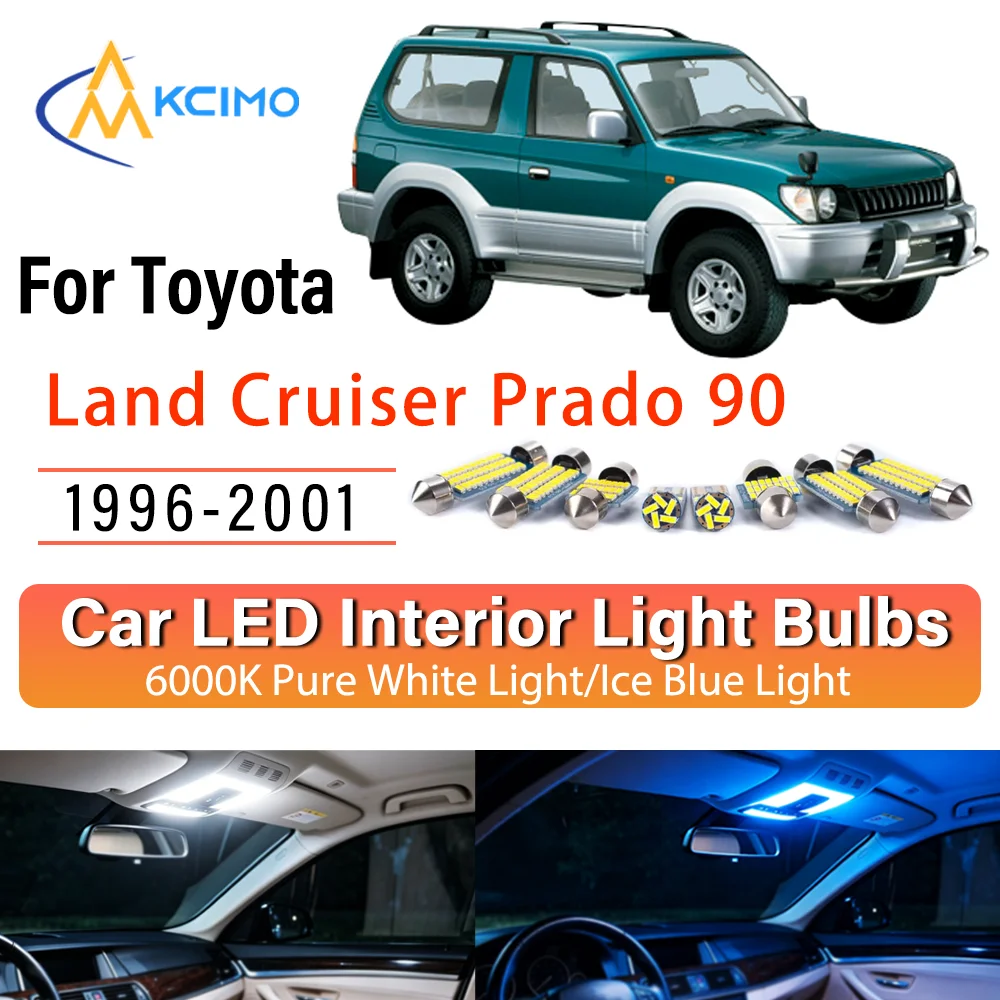 Kit de remplacement de lampes intérieures LED à éclat persistant pour Toyota Land Cruiser Prado 90 1996-2001 – Amélioration des lampes de dôme, de lecture et de coffre