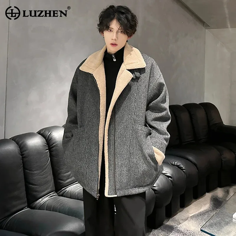 

LUZHEN Wool Loose Fashion Liner Warm Elegant Casual Lamb Jacket Men's 2024 Winter High Quality Original Stand Neck Coat JY4721
