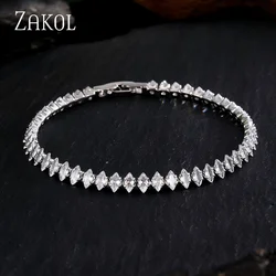 ZAKOL Simple Pink Rectangle Cubic Zirconia Charm Tennis Bracelets for Women Girls Fashion Party Wedding Jewelry Birthday Gift