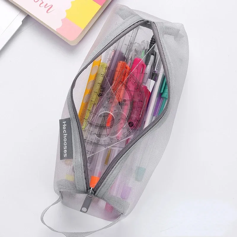 Mesh Cosmetic Bag Nets Stationery Pencil Bag Case Holder Zipper Portable Lipsticks Keys Coin Charge Cable Organizer Simple