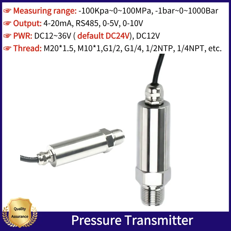 4-20mA Output Pressure Transmitter Water Gas Oil Liquid 150psi gauge NPT1/4 G1/2 0.5bar 1bar 16 bar 25 bar Pressure Sensor