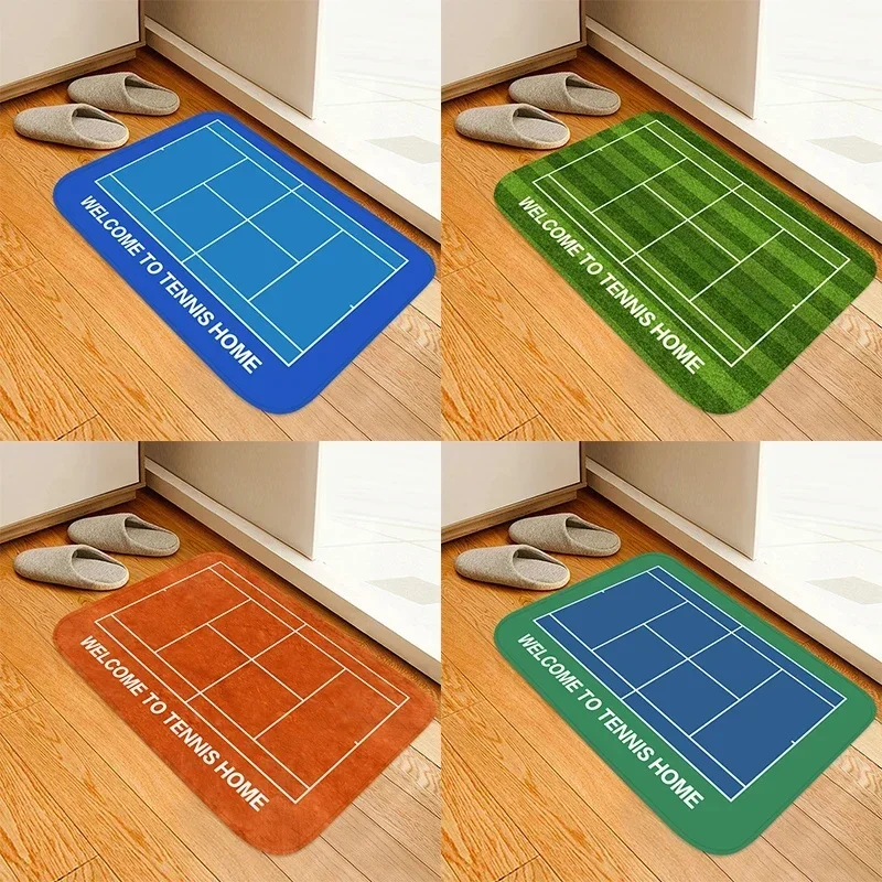 4 Pack Tennis Court Pattern Print Doormat Non Slip Tennis Lover Entrance Floor Mat