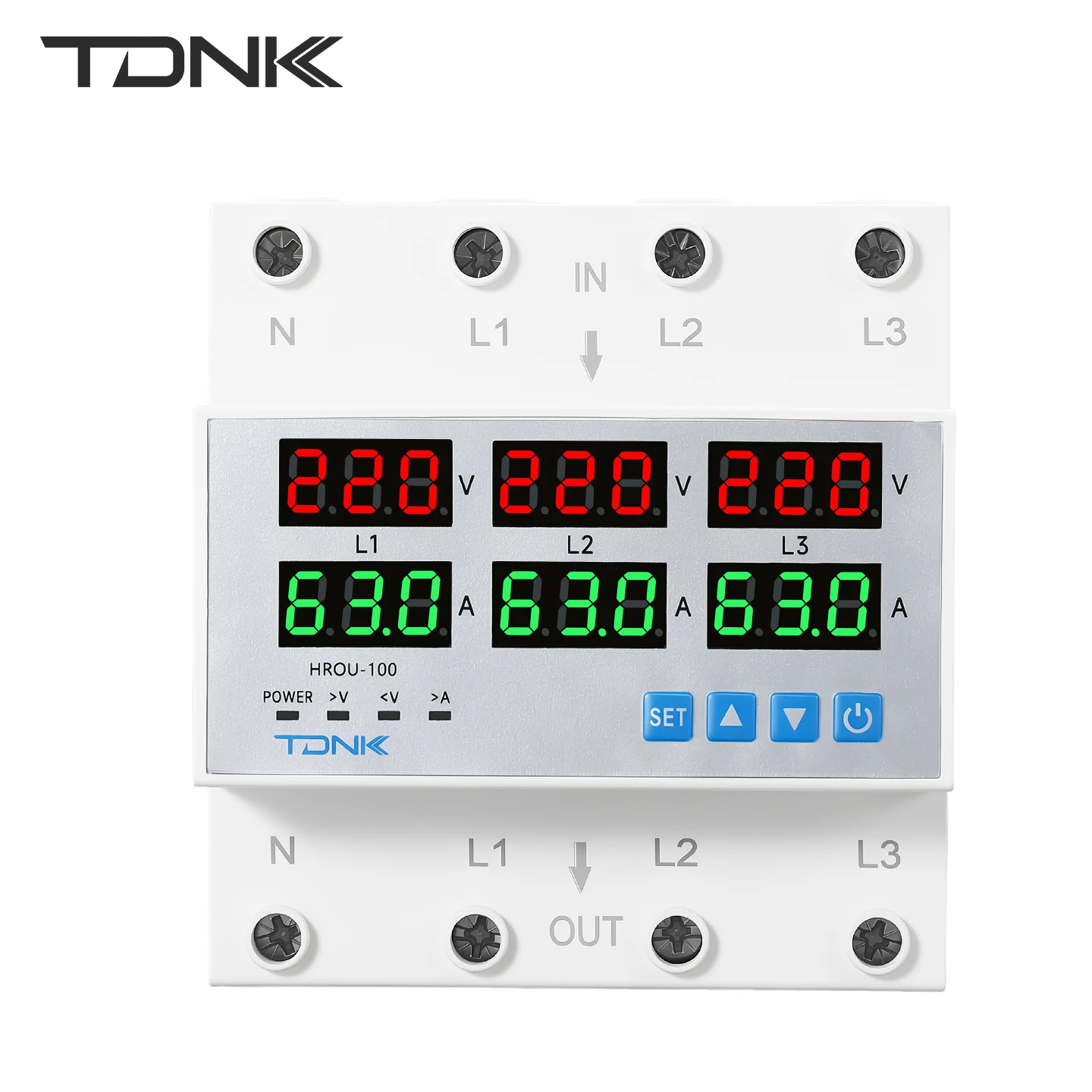 

TDNK 3-Phase over under Voltage Protector DIN Rail Digital Display Voltage Current Monitor Automatic Reset Surge Protector