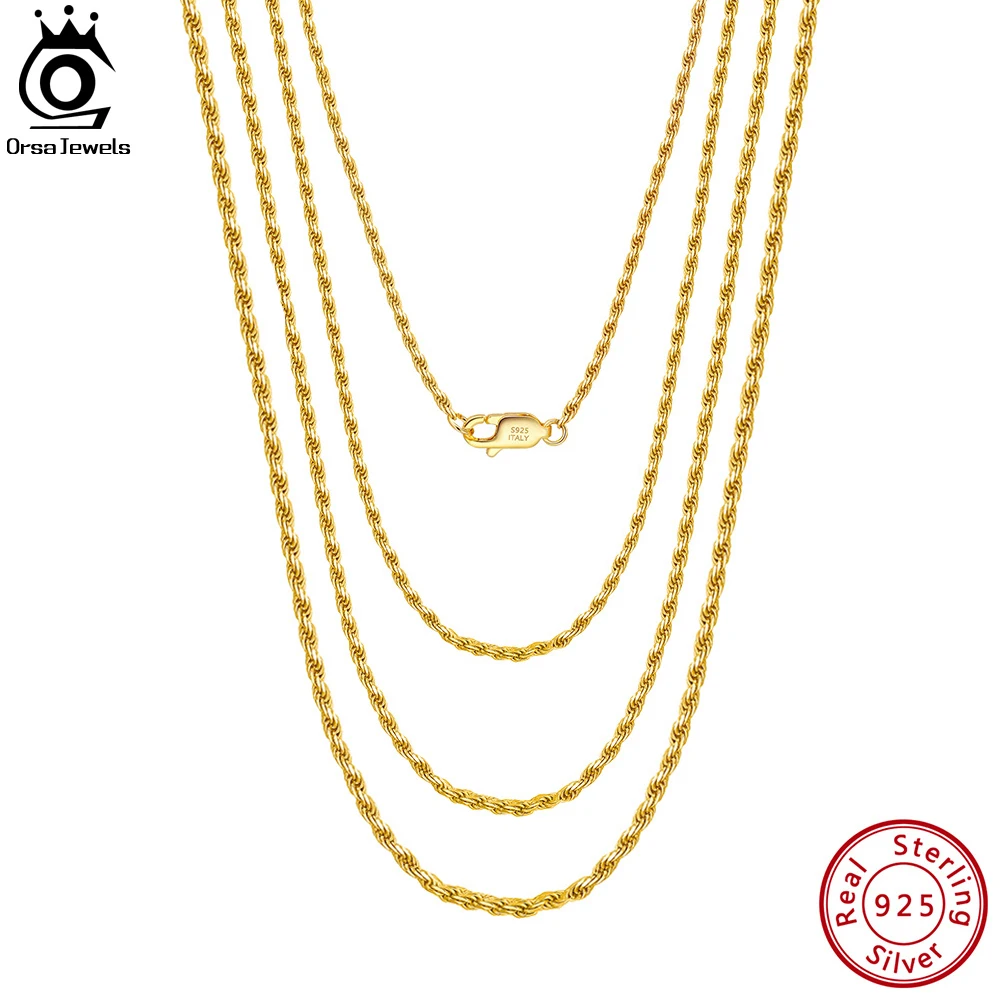 

ORSA JEWELS Authentic 925 Sterling Silver Diamond-Cut Rope Chain Necklace for Man Woman 18K Gold over Silver Twisted Chain SC29