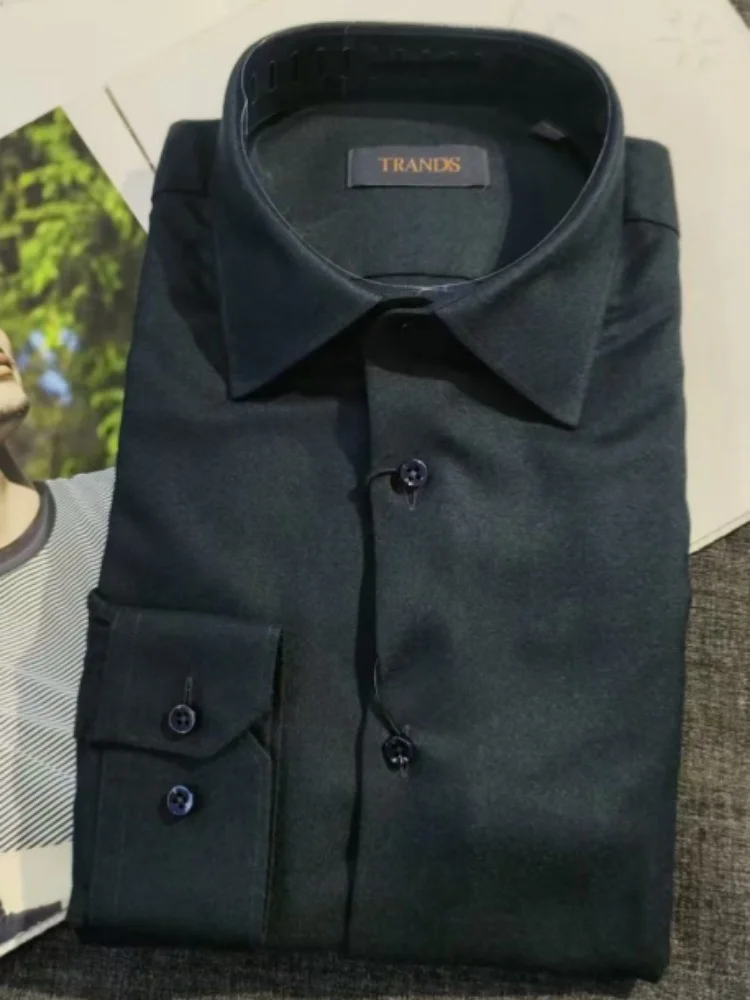 

Мужская рубашка с длинным рукавом, осенне-зимняя, из натурального эластичного материала, пригодная для стирки, деловой повседневный стиль, стандартный крой, смесовая ткань с шелком, бренд TRANDS