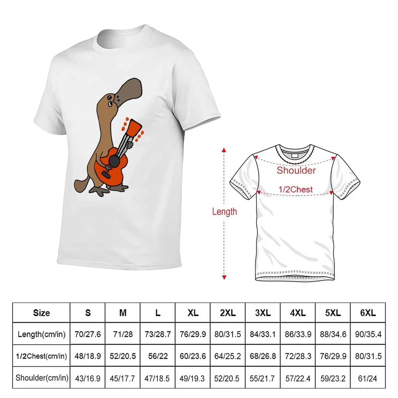 Funny Cute Duck-billed Platypus Playing Guitar T-Shirt graphic shirts vintage quick-drying Short sleeve tee men