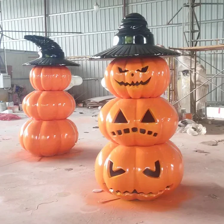 Fiberglass Painted Pumpkin Witch Set Amusement Park Halloween and Christmas Decorations Outdoor