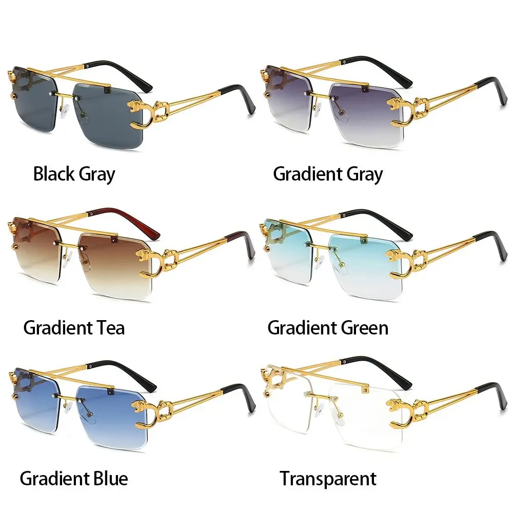 Fashion Luxury Brand Designer Punk Sun Glasses With Lion Decor Square Rimless Gradient Vintage Outdoor Sports Cycling Sunglasses