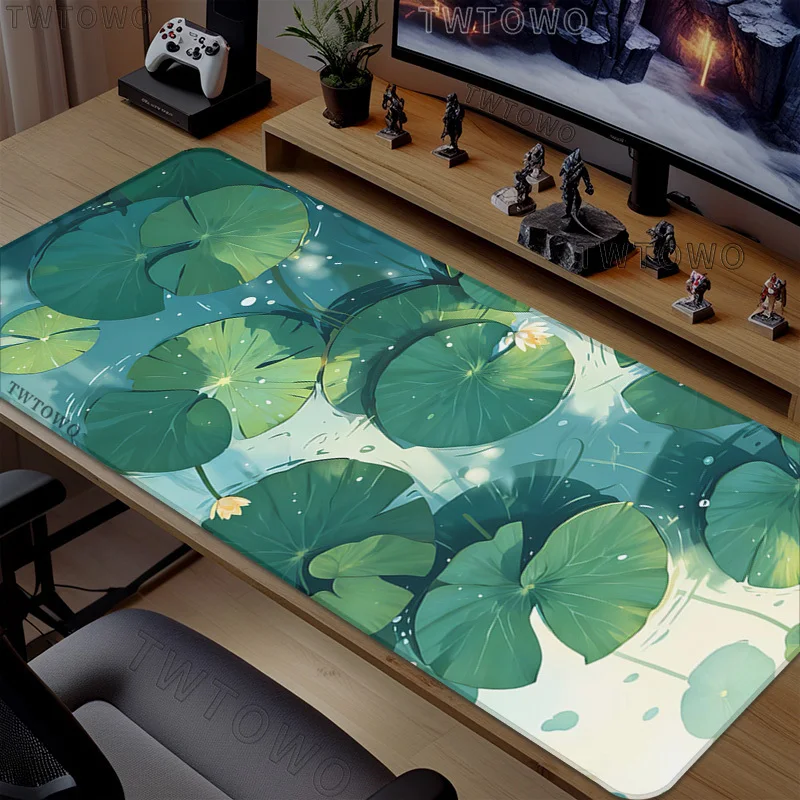 Green Lotus Leaf Mouse Pad Gaming printon demand Large Computer Home Mousepad XXL Natural Rubber Non-Slip Desktop Mouse Pad