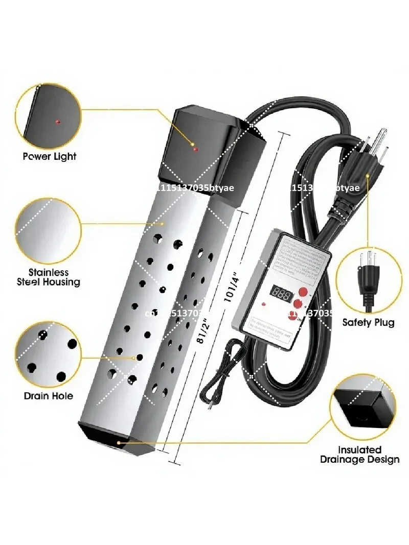 2000W Immersion Heater Thermostatically Controlled Water Boiler for Bathroom Pool 110V 220V