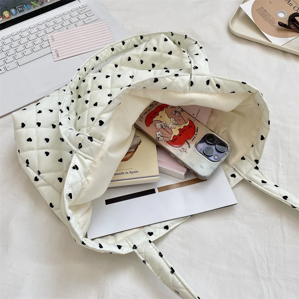 

Love Heart Plaid Bag Multi-Functional Padded Handbag Quilted Shoulder Bag Charming Female Crossbody Handbag For Shopping Daily