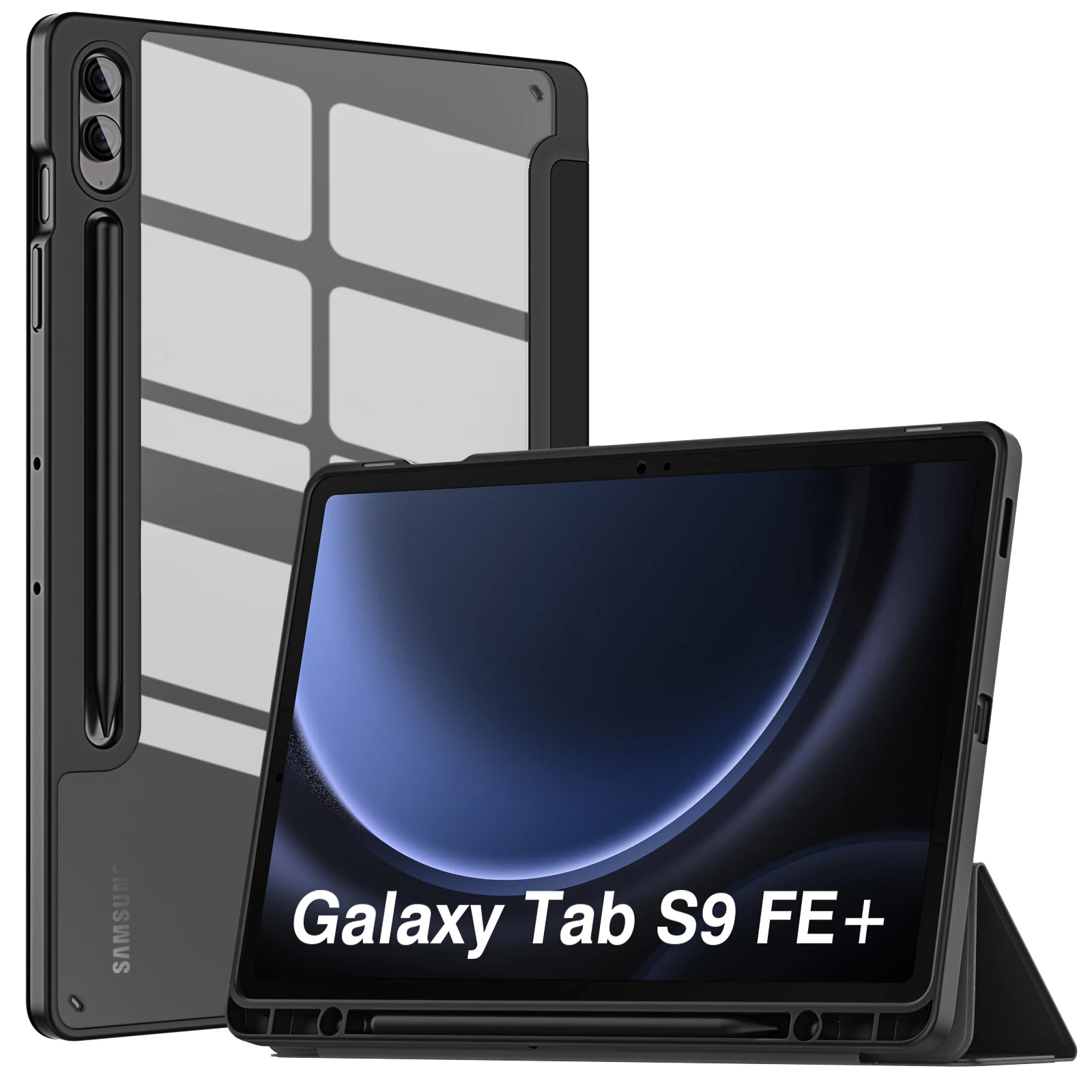 

Чехол для Samsung Galaxy Tab S9 FE Plus, 12,4 дюйма, легкий чехол для планшета 2023 дюйма тройного сложения, прозрачный чехол из ТПУ + ПК