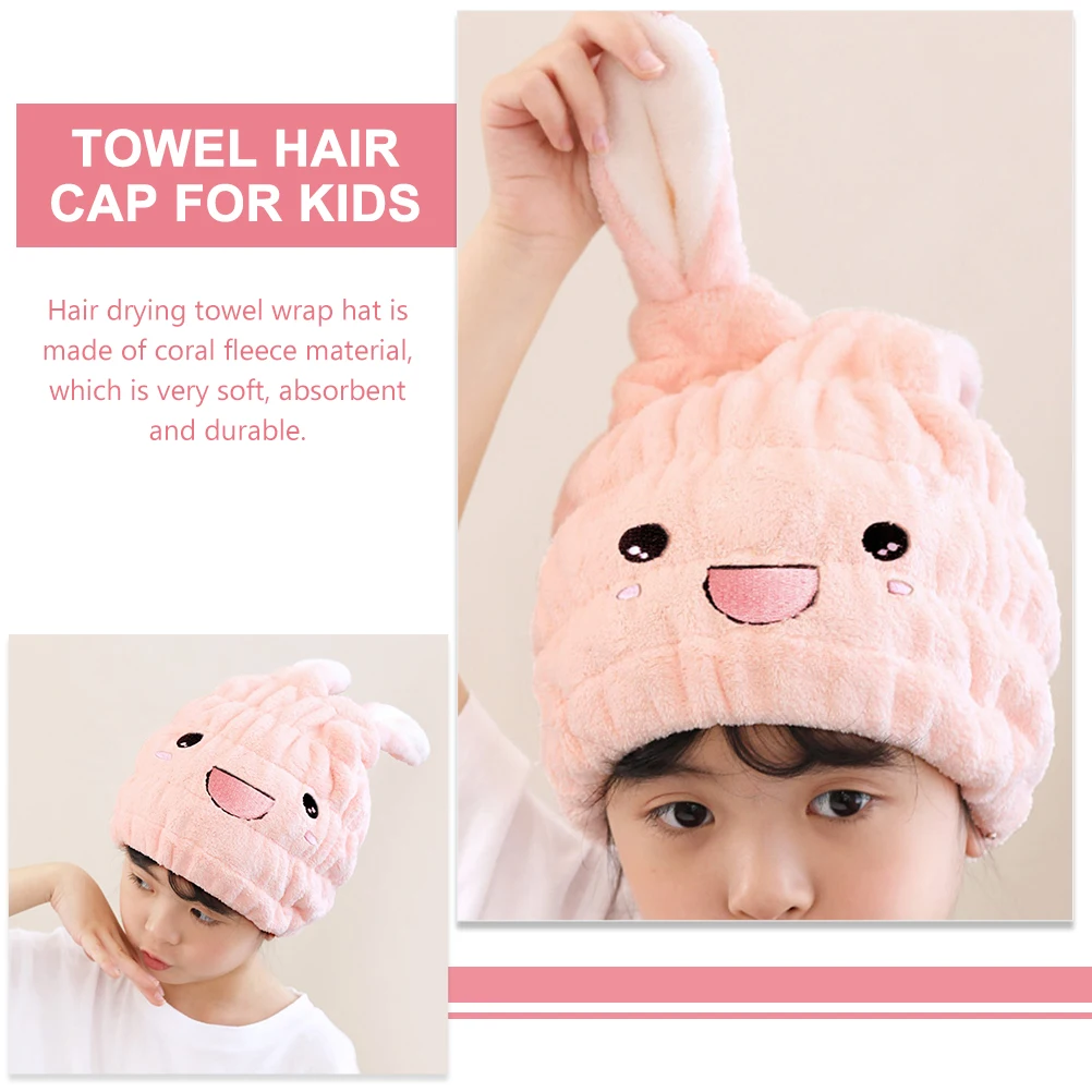 

Rabbit Ear Hair Drying Towel Coral Fleece Absorbent Kids Wrap Cap Non-Fade Fast Drying Comfortable Lightweight for Children