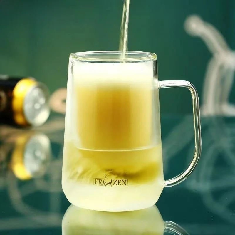

Freezable Double Layered Beer Glass New Product Creative Design Heat Resistant Borosilicate Glass Cup Irregular Shape 480ml