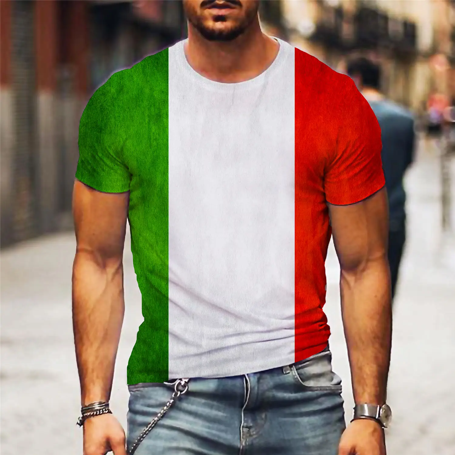 2022 Men's T-shirt Italy Flag Print T-shirt Summer Round Neck Cool Oversize Streetwear Clothing Tshirt Men