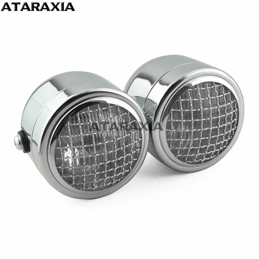

Motorcycle Front Twin Dual Headlight Double Headlamp Light W/ Grill Mesh For Universal Harley Cafe Racer Chopper Bobber Custom