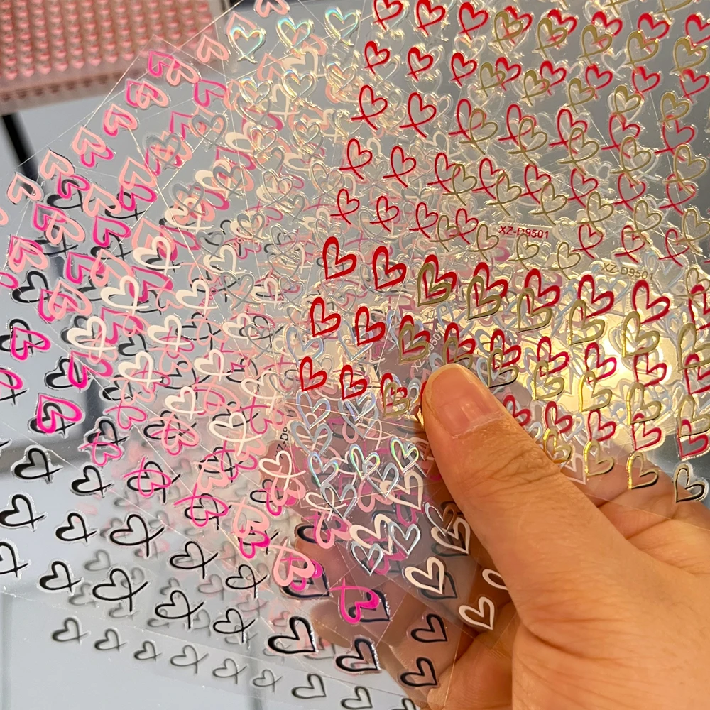 8 unids/set de calcomanías de uñas de corazón Irregular francés 3D rojo rosa oro amor-corazón pegatinas de uñas autoadhesivas para el Día de San Valentín manicura DIY