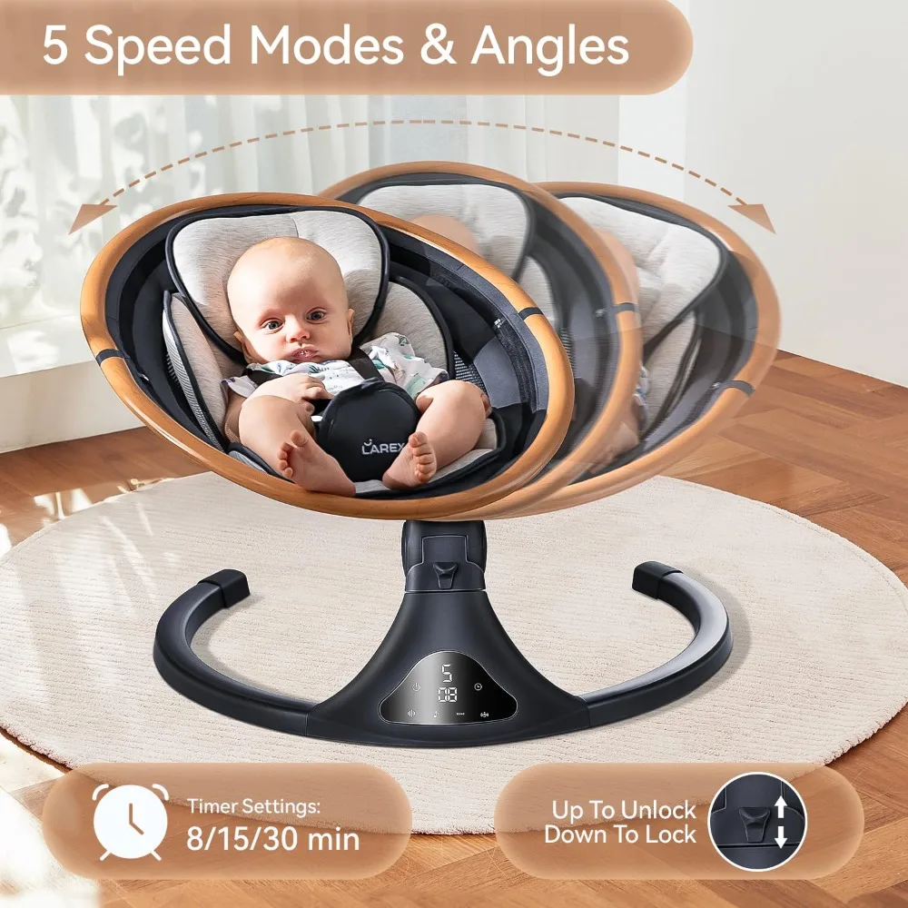 Baby Swings for Infants to Toddler-Electric Bluetooth Infant Swing with Remote Control, Rocker with 5 Speeds, 5-Point Harness