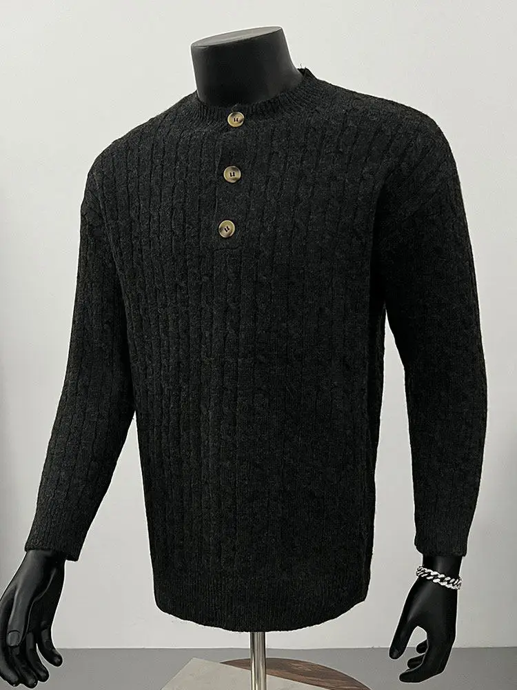 

Casual American Sle Men's Knitted Sweater Henry Collar Lazy Sle Leisure Trendy Autumn Winter Korean Sle Cold Tone