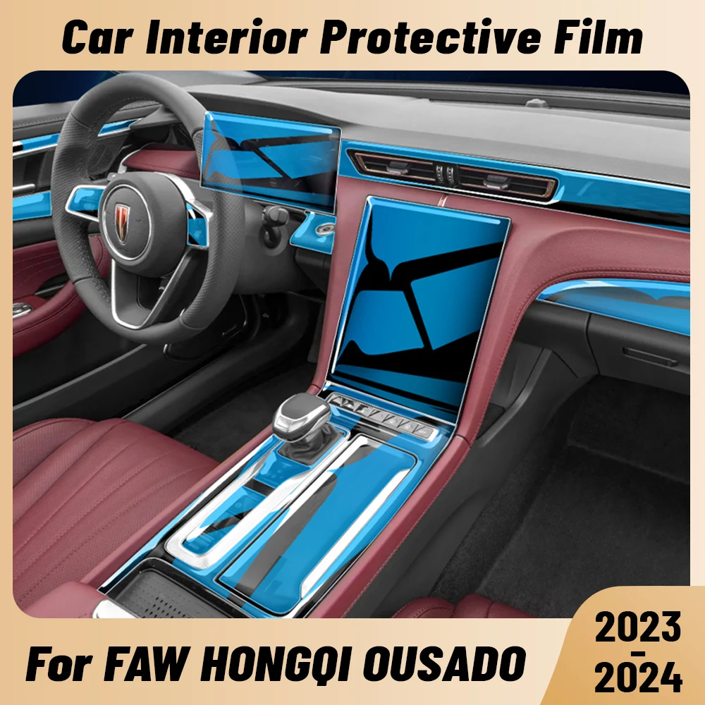 Auto Anti-scratch Car Interior Center Console Dashboard Navigation TPU Protector Film For FAW HONGQI OUSADO 2023 2024 Sticker