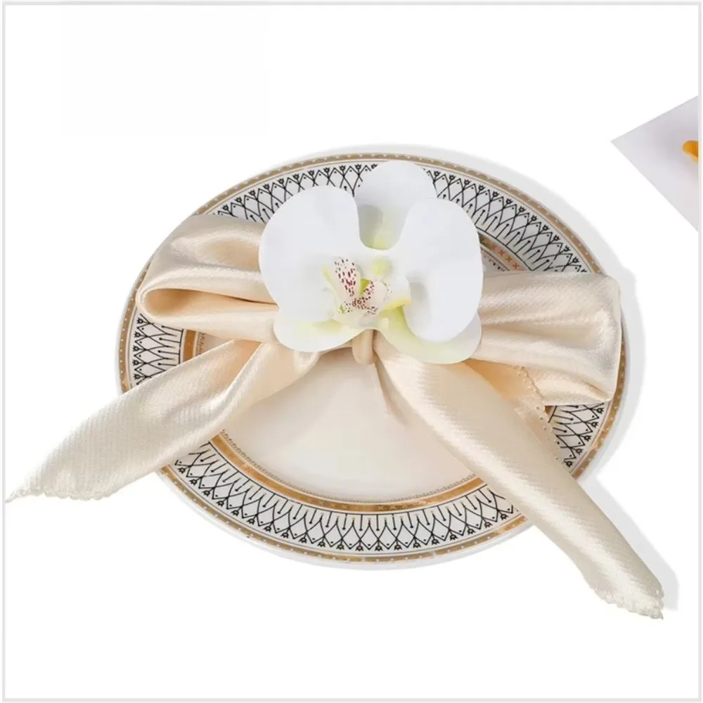 New Wooden Base Napkin Ring Orchid Handcrafted Flower Napkin Fastener Lightweight Nordic Style Napkin Holders For Home Dining