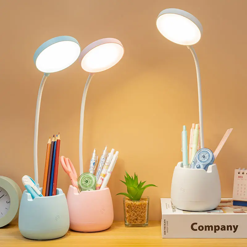 LED Desk Lamp With Pen Holder Rechargeable Eye Protection Night Light Touch Dimming Bendable Reading Lights For Bedside Lighting