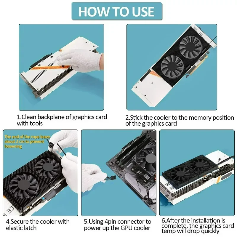 Aluminum GPU Backplate Heatsink 70mm 4-Pin PWM Quiet Fan Replacement Radiator For Graphics Card Heat Dissipation