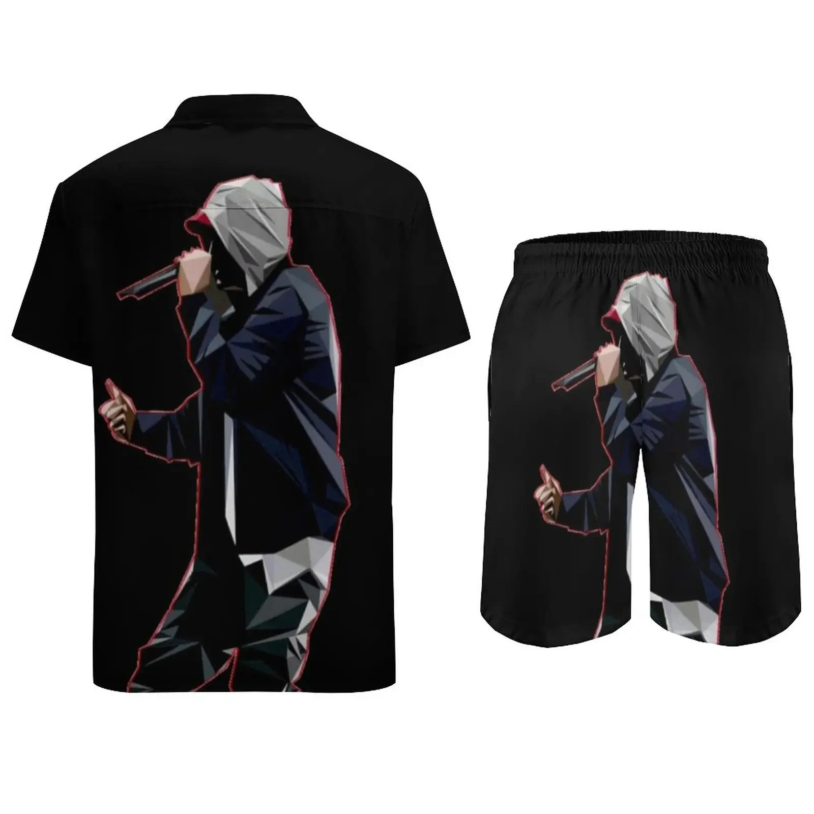 Eminem Drake Rapper 3d Geprint Shirt Sets Heren Casual Mode Korte Mouwen Shirts Oversized Strand Shorts Hawaiiaanse Pakken Kleding