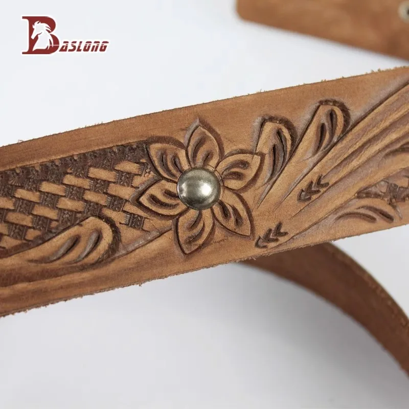 Baslong เข็มขัดขี่ม้าเข็มขัด Western คาวบอยอัศวินอุปกรณ์ First Layer Cowhide อัศวินเสื้อผ้า Retro Elegant เข็มขัด