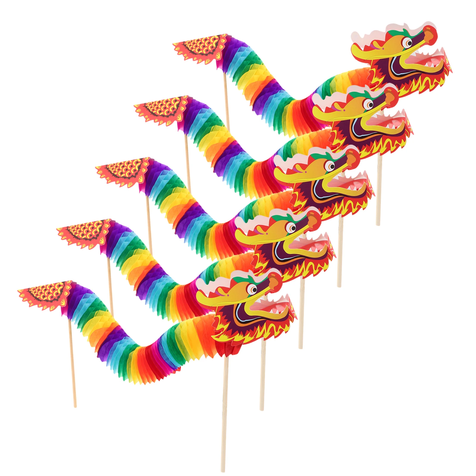 

5Pcs Chinese Style Paper Dragon 3D Handheld Decoration for New Year Party Festival Photo Prop Lunar Celebration Cultural