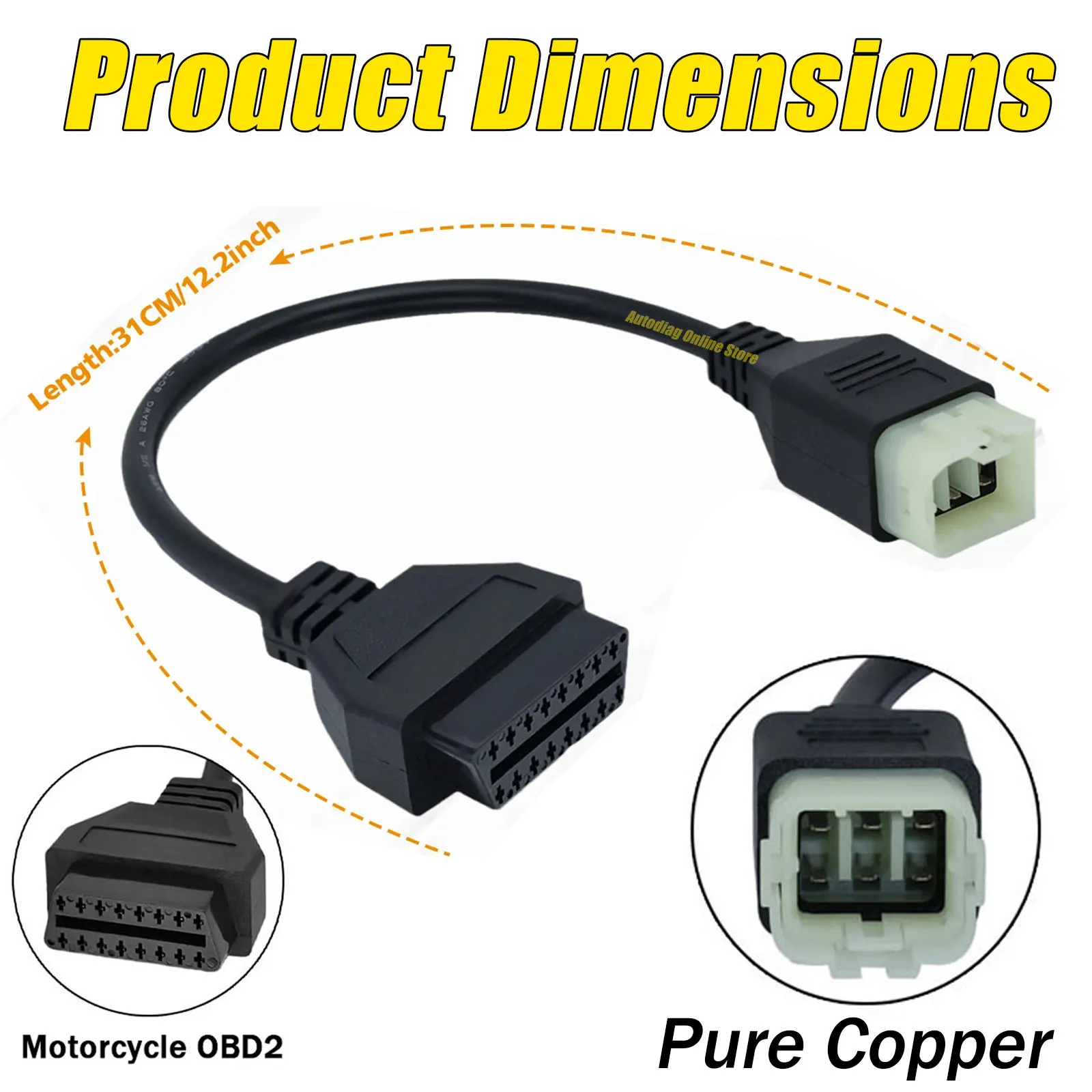 OBDII Adapter Cable For Royal Enfield 6Pin OBD2 Diagnostic Cable For Interceptor 650cc/Continental GT 650cc/535cc Motorcycles