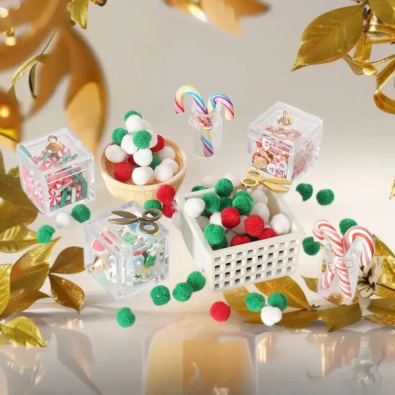 مجموعة صناديق بيت الدمى لمشهد عيد الميلاد DIY - تتضمن قصب الحلوى المحاكاة المصنوعة يدويًا ومقص وديكورات السلة. #5