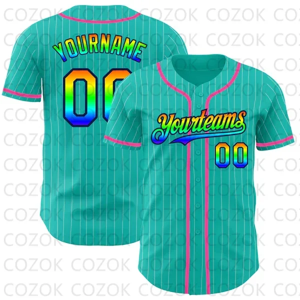 

Custom Green Rainbow Series Baseball Jersey Men Women Short Sleeve Shirt 3D Printed Shirt Team Shirts Hip Hop Unisex Tops