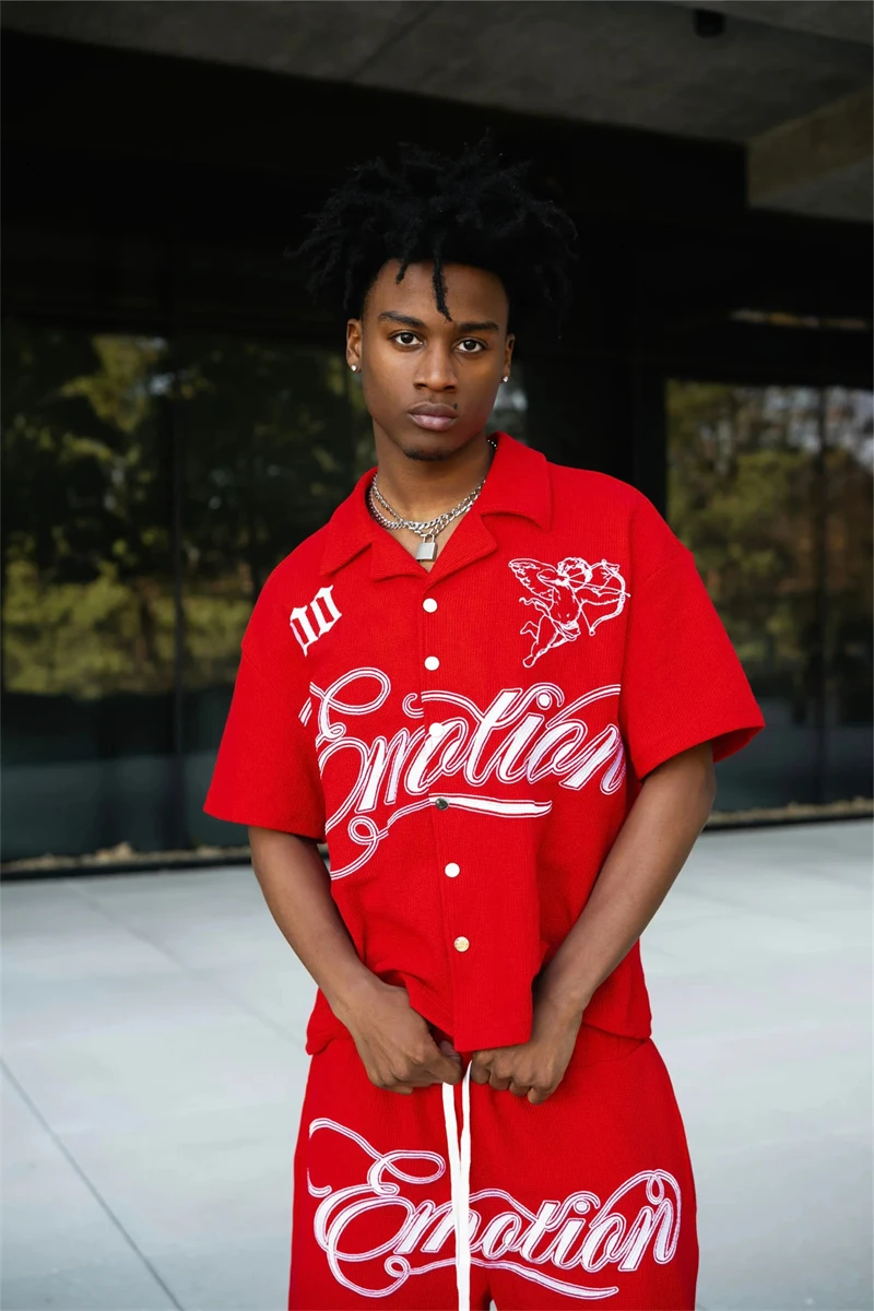 

25ss New Mixed Emotion Angels Embroidery Polo Shirt Shorts Sets High Quality Waffle Polo Shirts Drwastring Shorts Summer Sets