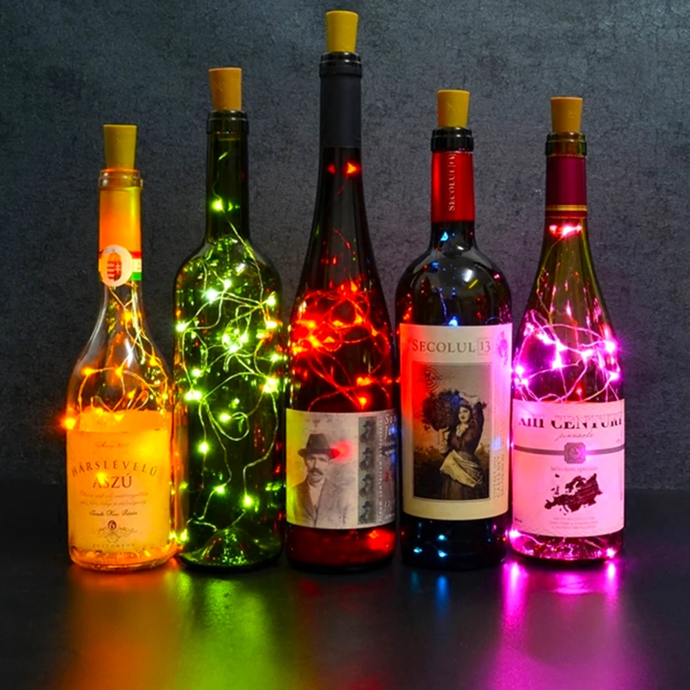 10PCS Wine Bottle Cork LED String Lights Holiday Fairy Lights Garland Christmas Tree Wedding Party Decor 1M 2M 3M Battery case