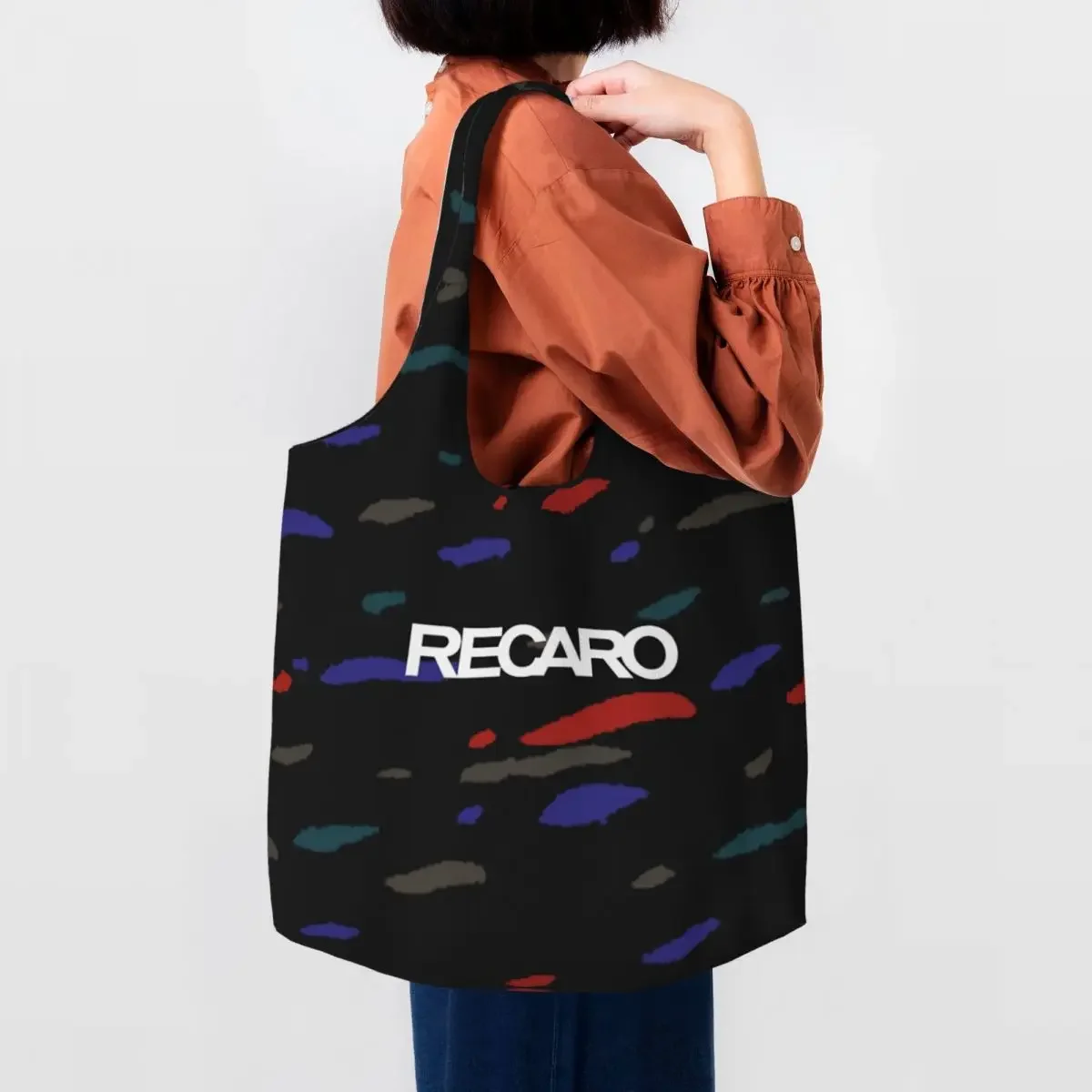 Custom Recaros Logo Canvas Shopping Bags Women Recycling Large Capacity Grocery Tote Shopper Bags Photography Handbags