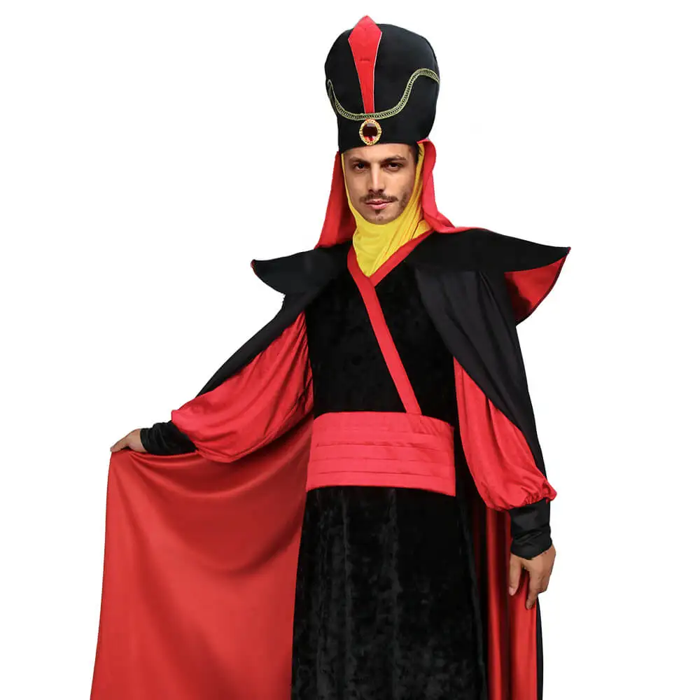 Jafar Men\'s Costume Movie Aladdin Themagic Lamp Halloween Theme Party Cosplay Outfit Carnival Robe Cape Hood Turban