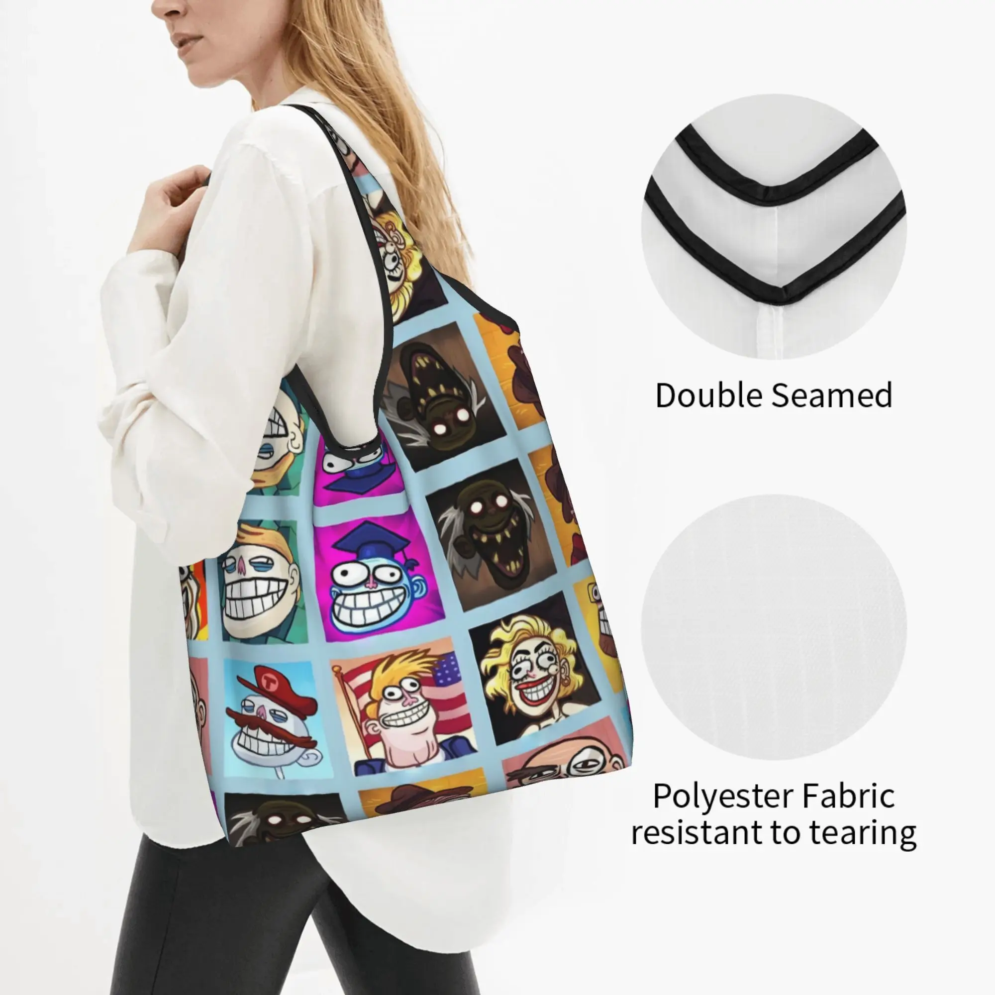 Recycling Troll Funny Anime Face Quest Video Meme  Shopping Bag Women Tote Bag Portable Game Comic  Groceries Shopper Bags