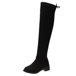 Marca Botines alte fino alla coscia Mujer scarpe di pelliccia di peluche inverno stufa Stretch sopra il ginocchio stivali lunghi donna Lace-up Velvet Knight Bottes