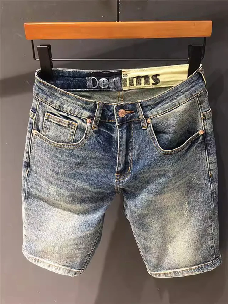 

Slim Fit Men's Denim orts Trendy Straight Leg Vintage Summer Five-Quarter mid Waist Casual Pants Youthful Energy Sle
