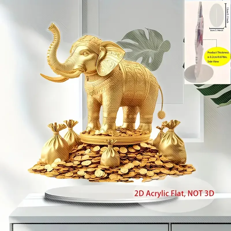 1PCS Lucky Golden Elephant Simulation Desktop Decora Ideal Home Decora and Office Decora Acrylic Golden Elephant Festival Decora