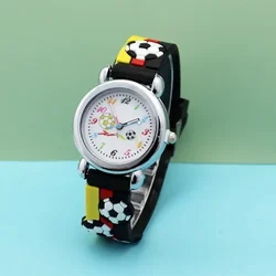 3D Football Cartoon Quartz Watch para crianças, relógio de futebol criativo para estudantes, relógio de silicone macio para meninos e meninas, relógio infantil, presente bonito