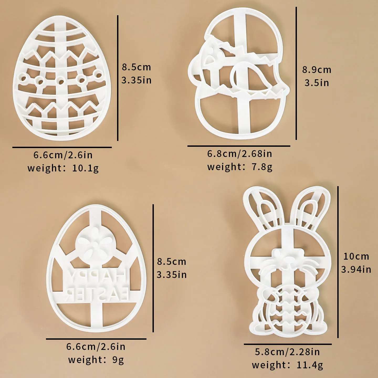 4 Pcs Easter Cookie Cutters 3D Cartoon Easter Bunny Rabbit Egg Chick Shaped Cookie Molds for Easter Party Decor - view 2