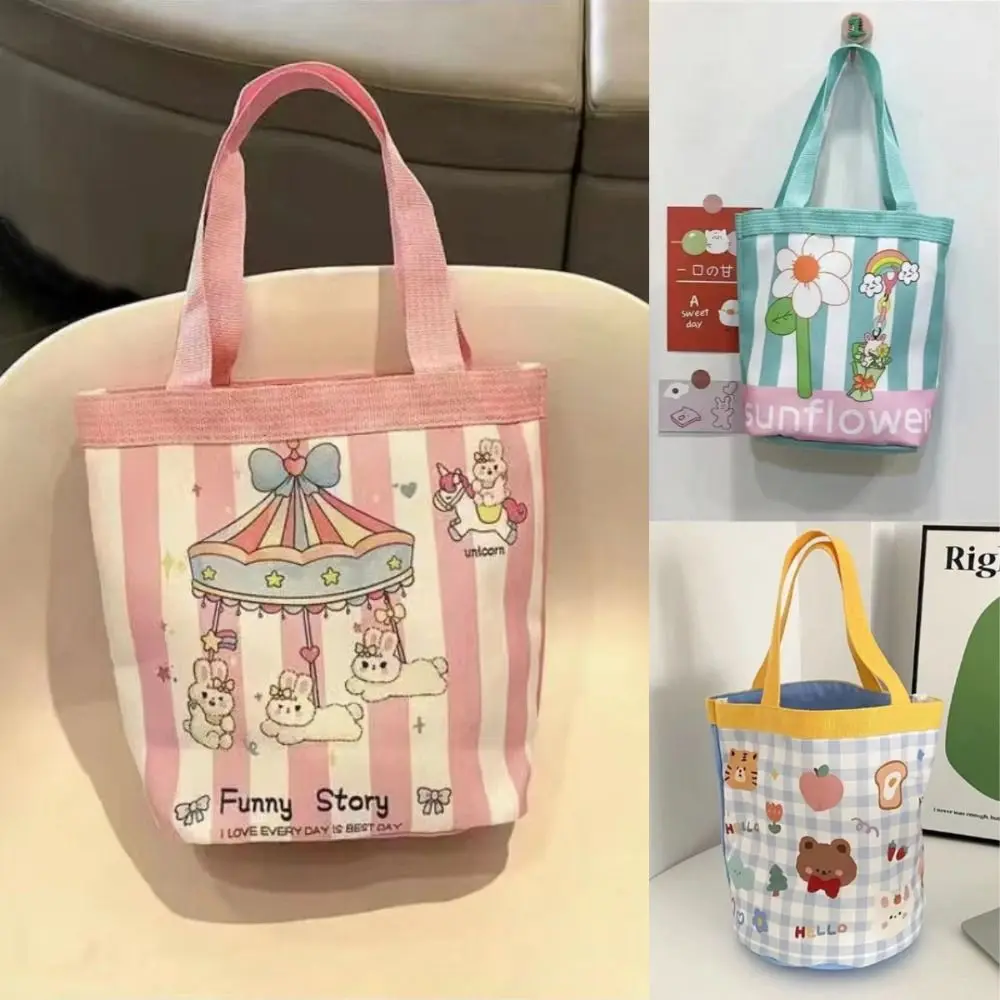 

Cute Bucket Bag Reusable Cartoon Print Canvas Storage Handbags Large-capacity Illustration Tote Bags Women