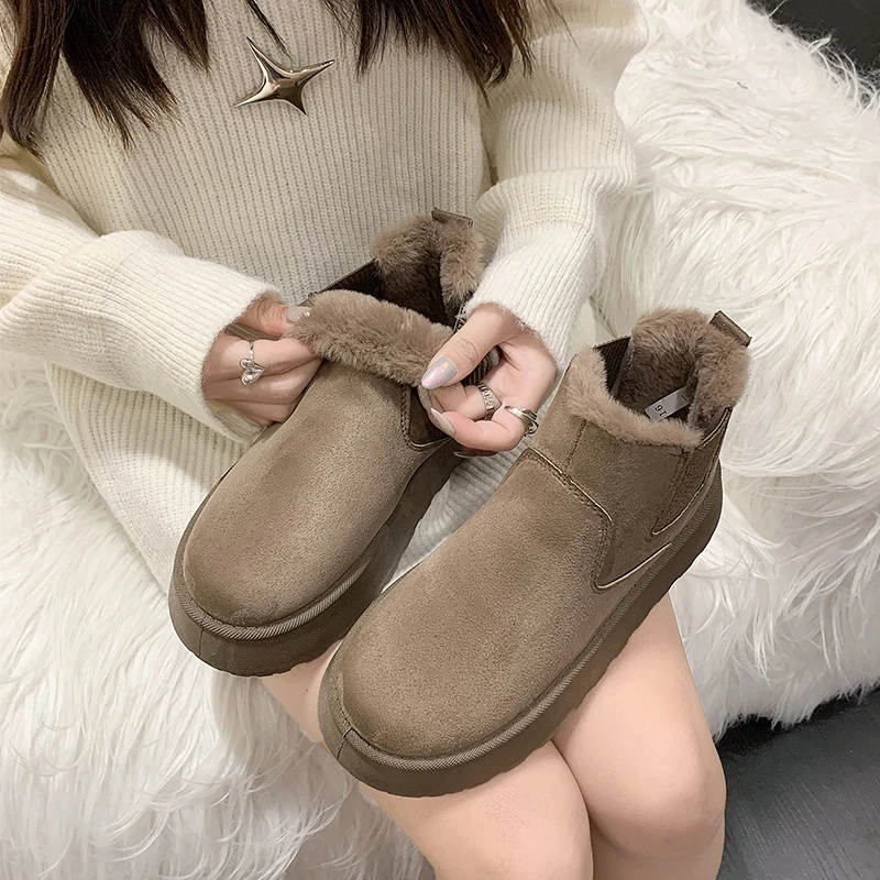 Ankle Boots de borracha grossa para mulheres, altura crescente, conforto, quente, andando, sapatos de algodão, ao ar livre, moda, inverno, novo