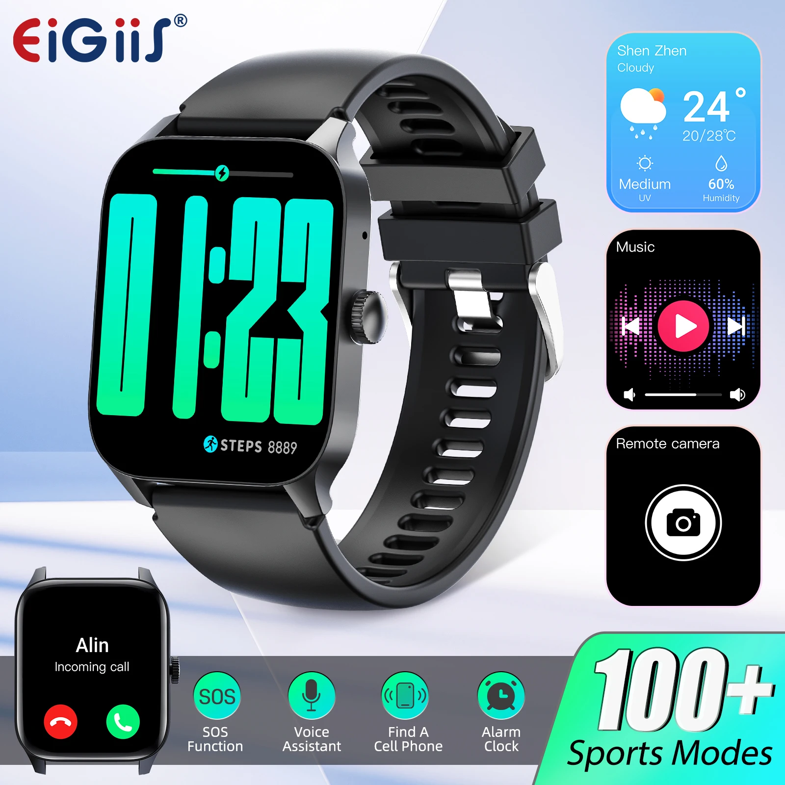 

EIGIIS Smart Watch for Women Men 1.83”Fitness Watch with Bluetooth Heart Rate/SpO2/Sleep Tracker 100+ Sports for iPhone Android