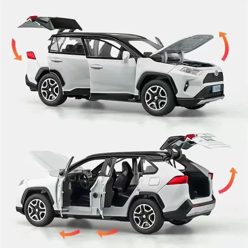 1:32 Toyota RAV4 SUV 2023 합금 다이 캐스트 장난감 자동차 모델, 사운드 및 라이트 풀백 어린이 장난감 수집품, 생일 선물, 신제품