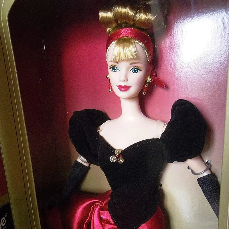 Original barbie vintage bonecas inverno esplendor avon 1998 cabelo loiro preto & vermelho vestido luvas vestido brinquedos para meninas edição especial