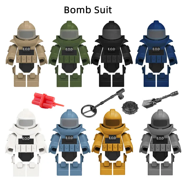 Military Building Blocks Figures Protective Bomb Disposal Suit EOD Special Forces Mine Detector Combination Bricks Toy Kids J019